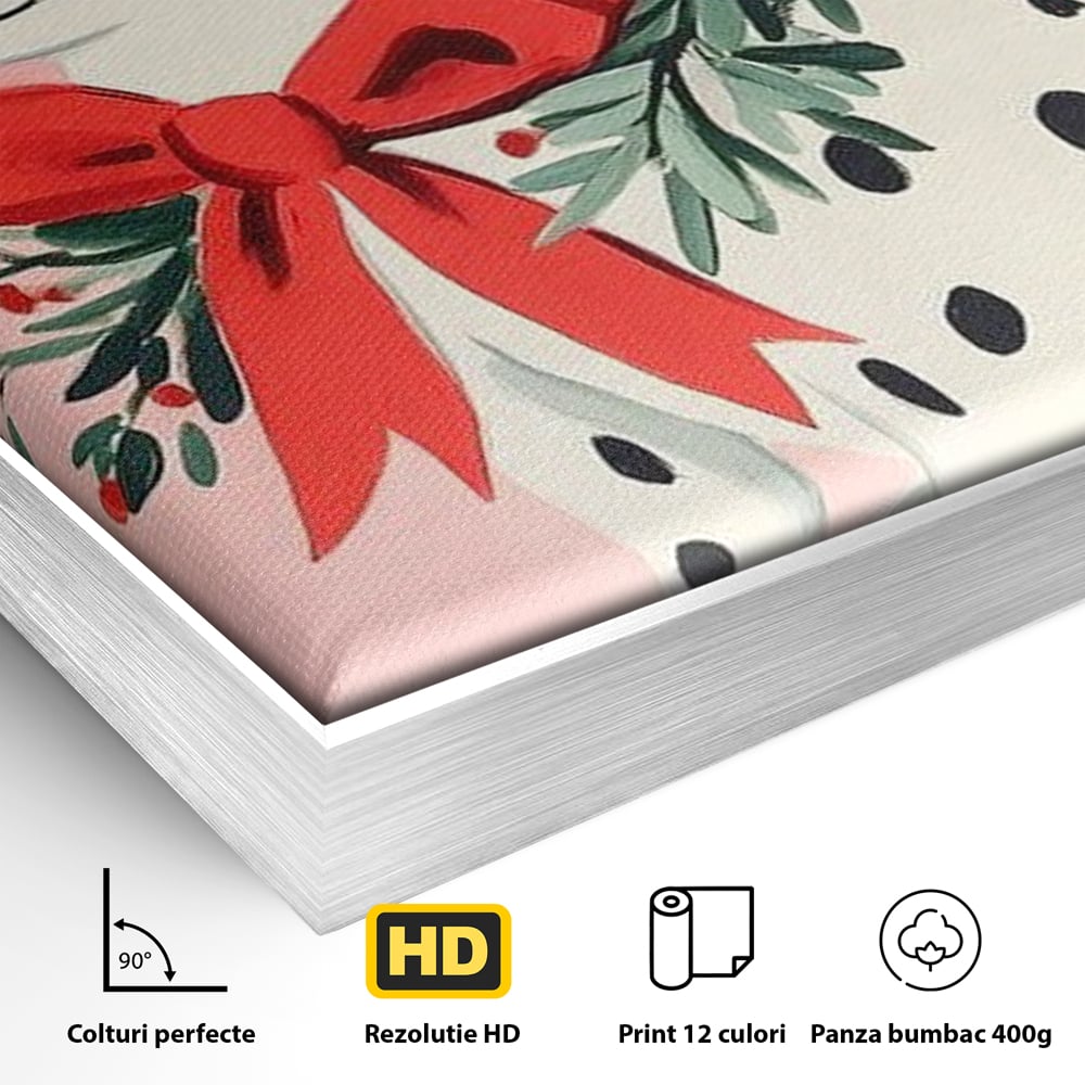 Detaliu al suprafetei: tablou canvas cu catel dalmatian, in rama de aluminiu argintiu